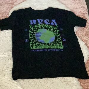 RVCA Black Tee with Green and Purple Graphic